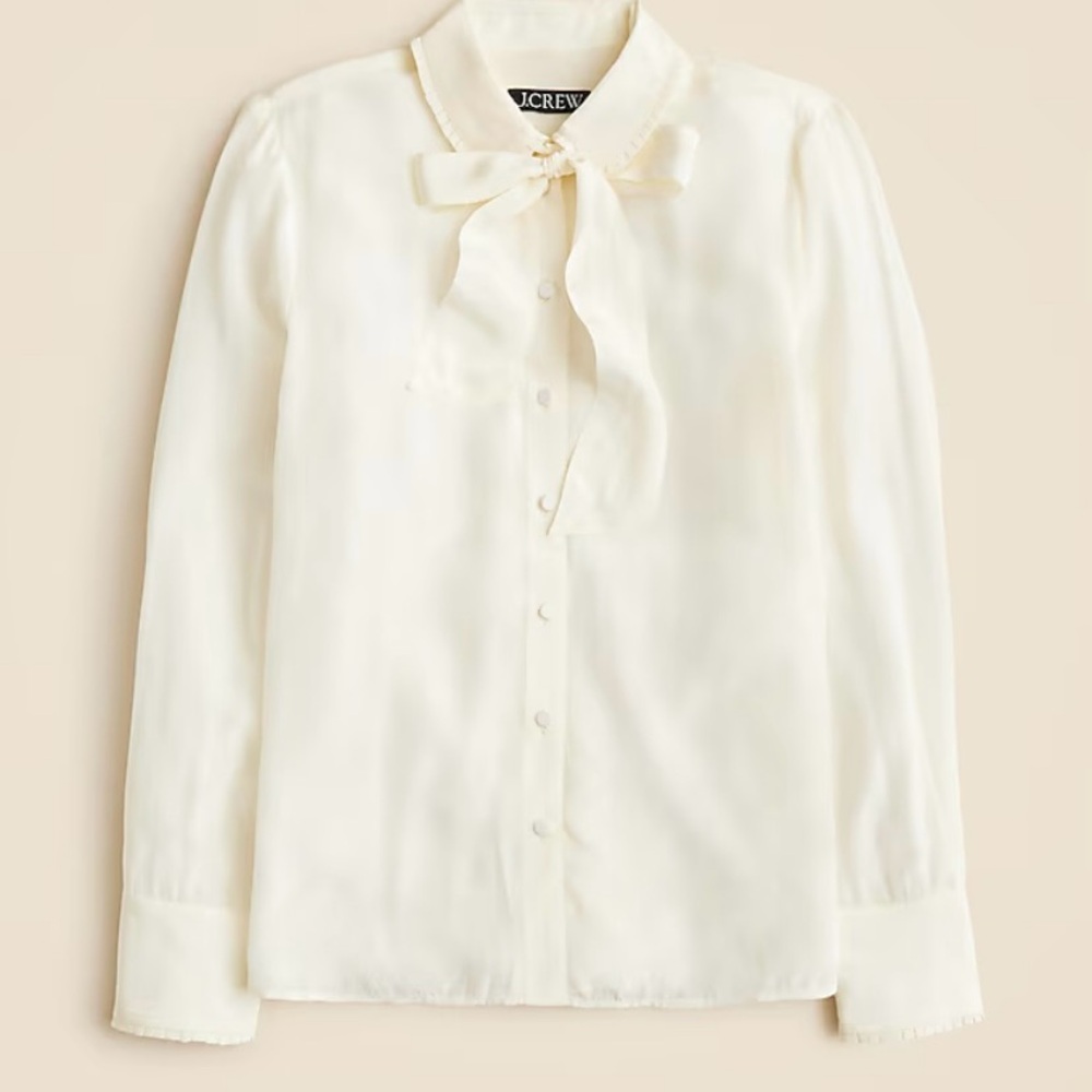 J. Crew Cream Bow Tie Silk Blouse
